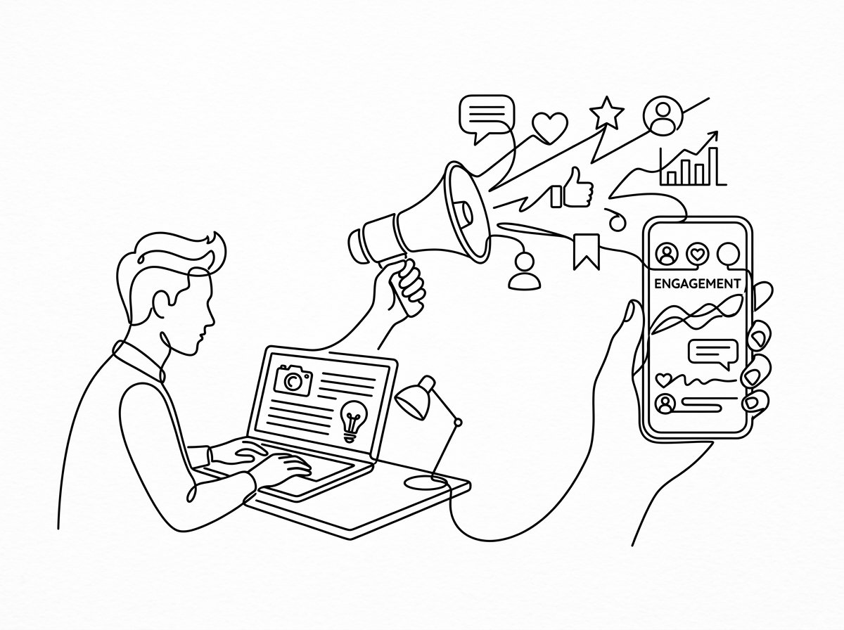Social Media Management line art illustration